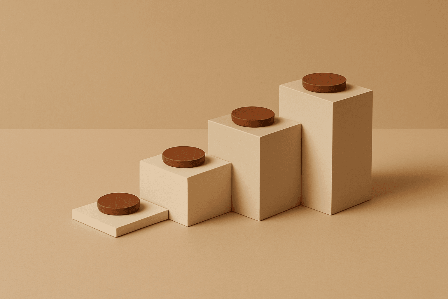 Abstract composition of ascending tiered cards representing a pricing plan comparison