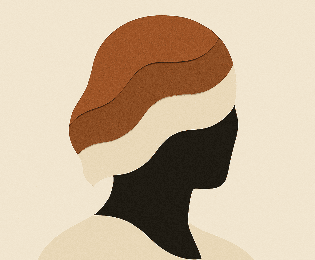 Abstract geometric avatar in cream and rust tones for Iris de Bruin, Automation lead