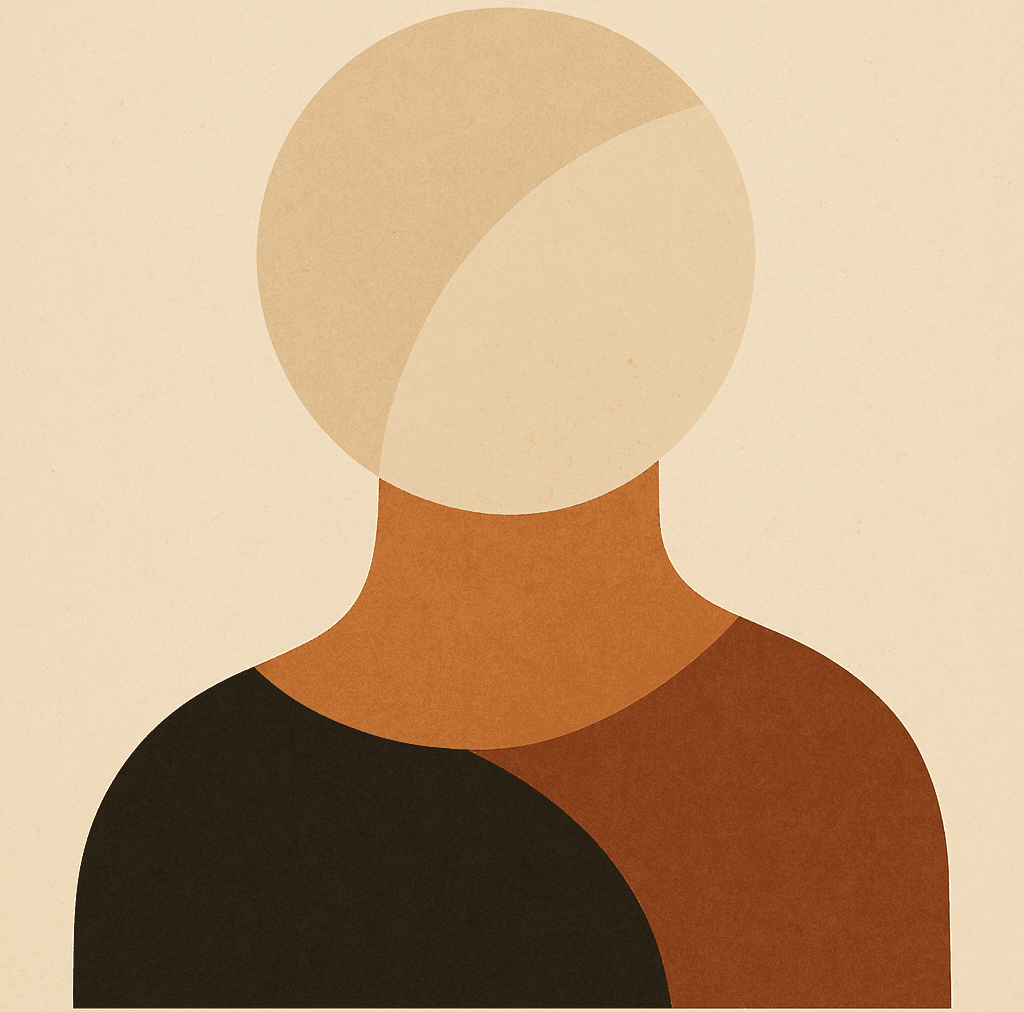 Abstract geometric avatar in cream and rust tones for Nora Feld, Design lead