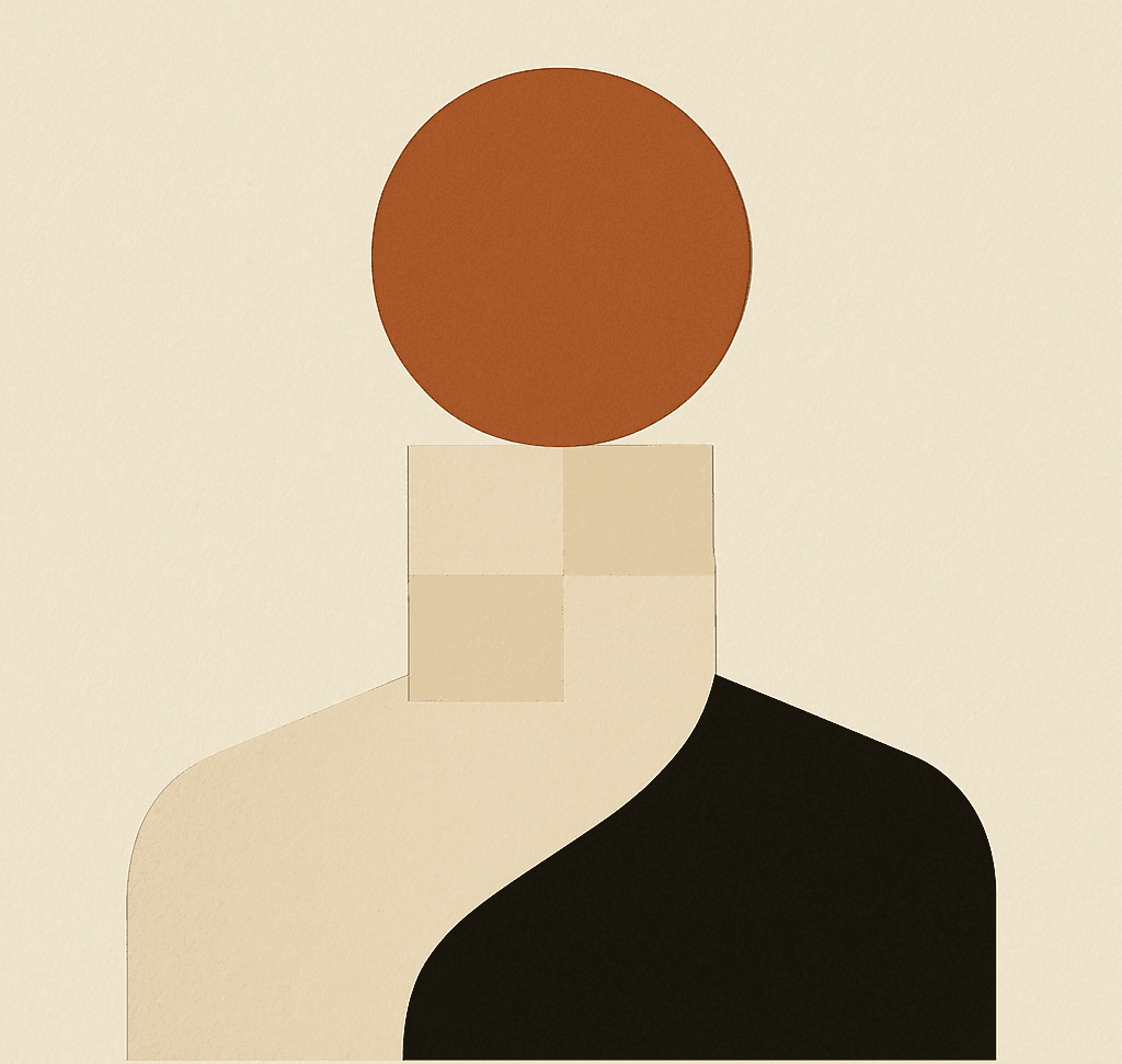 Abstract geometric avatar in cream and rust tones for Tobias Lem, Backend